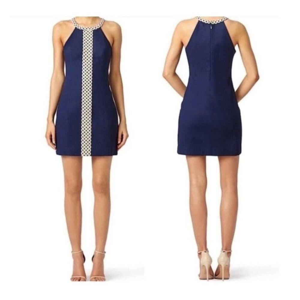 Lilly Pulitzer Sasha Shift Dress Women's Size 4 Navy Blue Metallic Gold